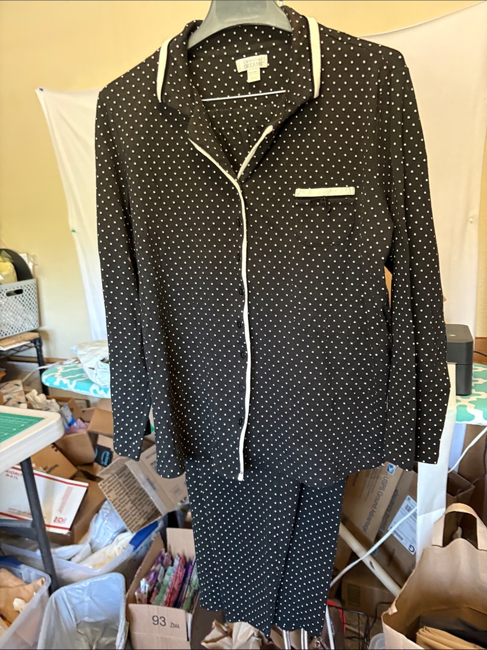 Celestial Dreams Black Polka Dot Pajama Top and Pants with White Dots